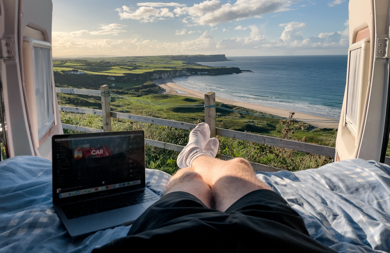 beach view from bunk campervan