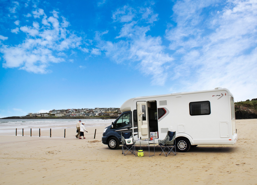 Belfast beach with camper