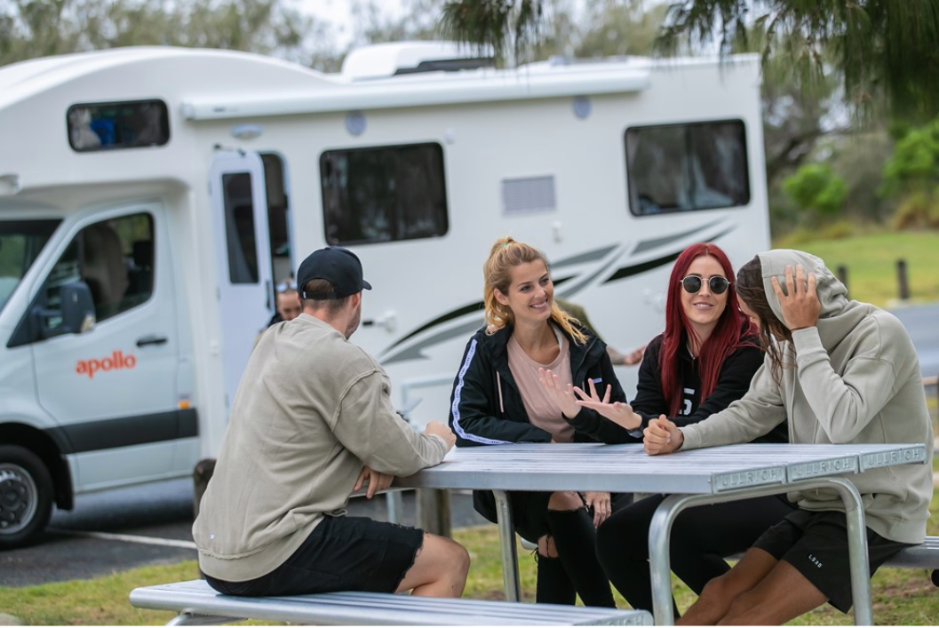 group of friends on apollo motorhome holiday euro deluxe