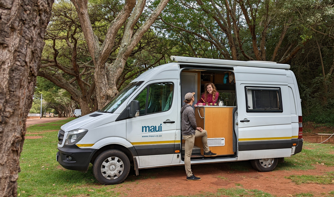 Maui south africa motorhome rental with two people in motorhome