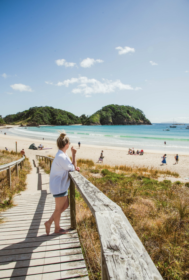 australia motorhome hire lady at a beach