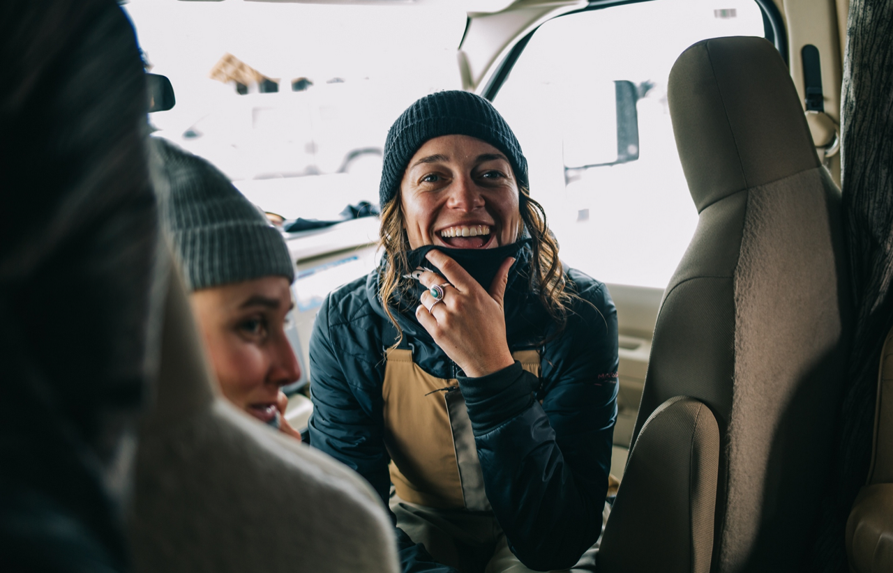 people laughing in their canadream campervan