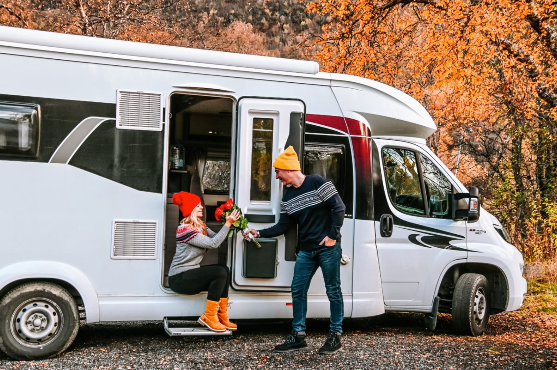 Romantic couple on motorhome rv in liverpool